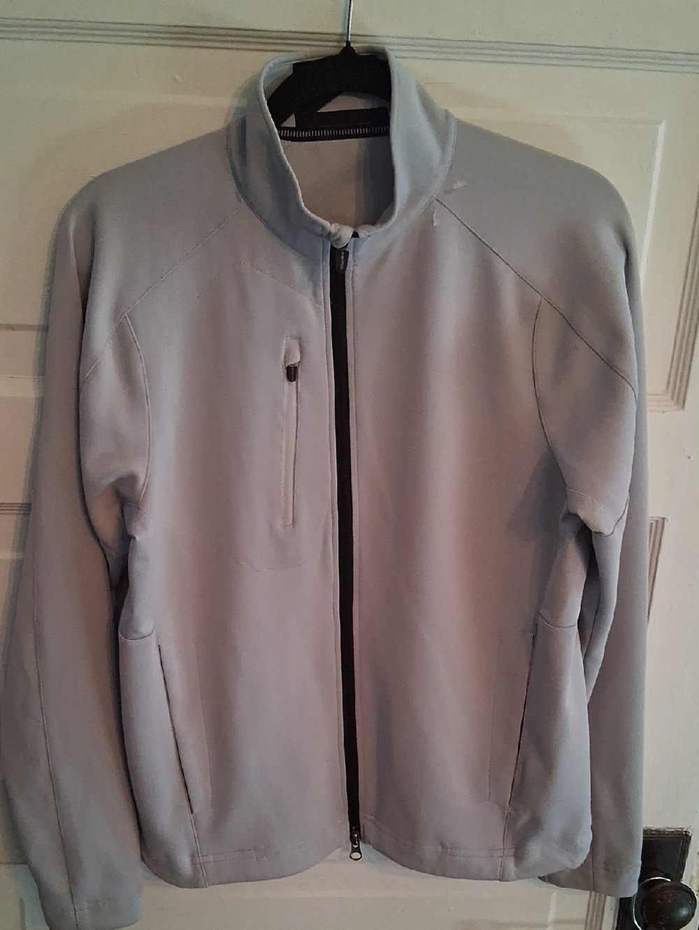 Soft Shell Light Gray Men's Full-Zip  Golf Shirt Jacket with Contrast Placket